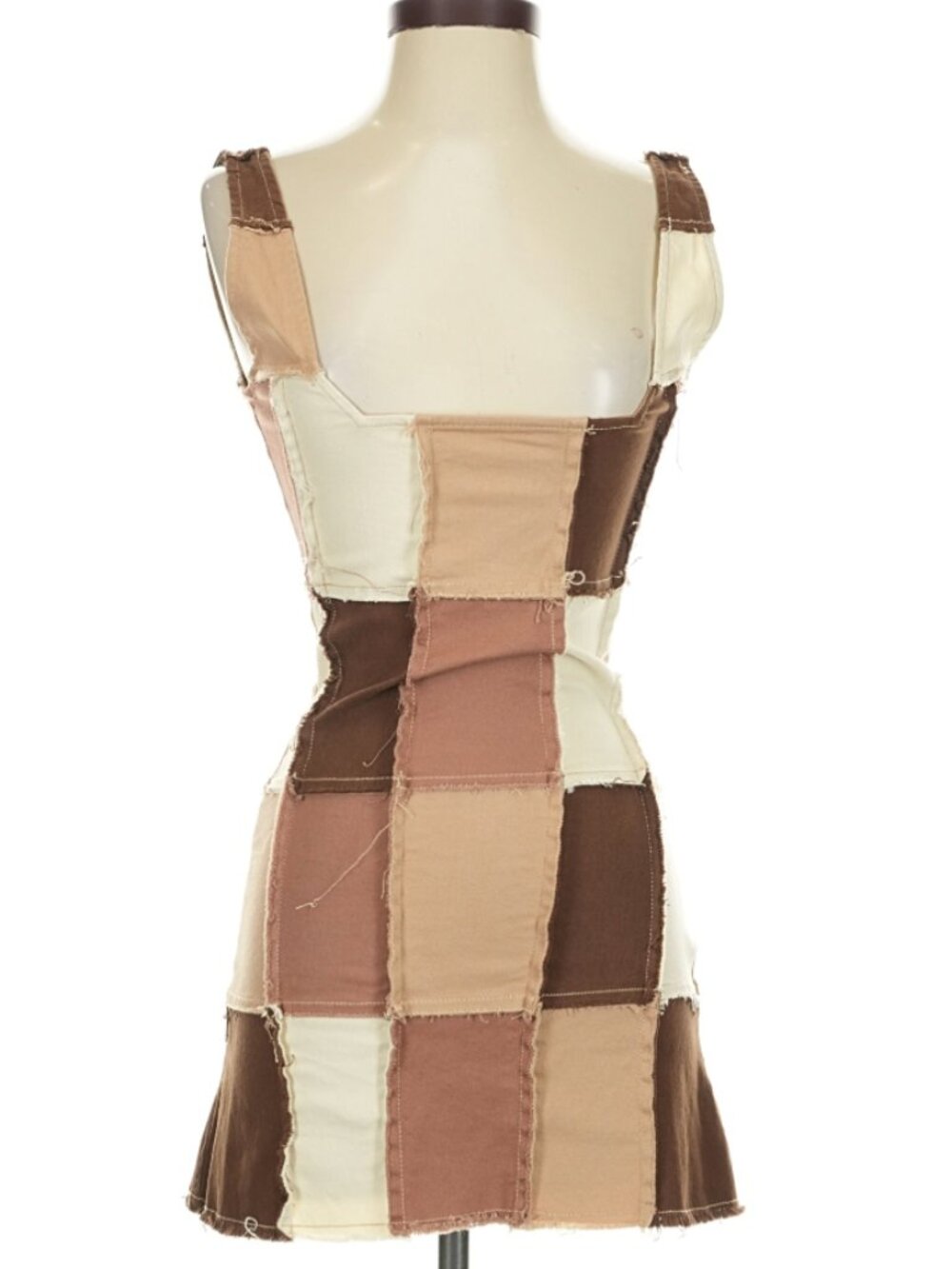 Current Mood Patchwork Mini Dress in Brown, Tan & Cream